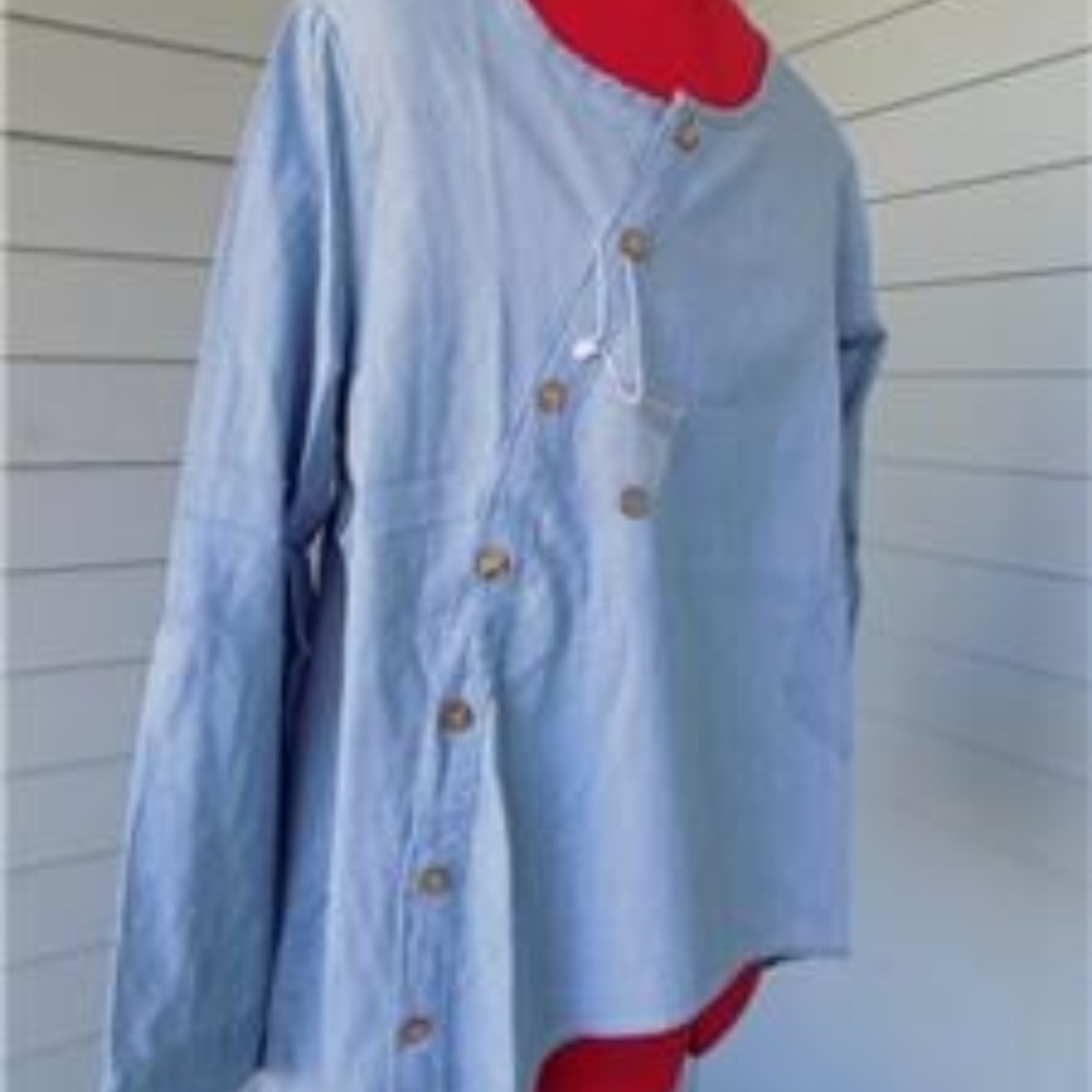 NEW Blue Diagonal Button Blouse JOHNATURE OS